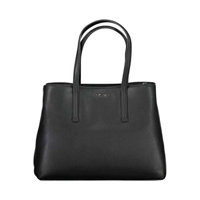 Black Polyester Women HandbagDare to make a statement with the sleek Calvin Klein handbag, designed for the eco-conscious fashionista. Crafted with 100% recycled polyester, it features a versatile dual-handle design complemented by an adjustable and remov