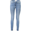 Blue Cotton Women JeansDress to impress with these figure-flattering Calvin Klein skinny jeans, designed to make a statement wherever you go. The washed effect and iconic logo exude effortless chic, ensuring you steal the spotlight with every step. Ideal