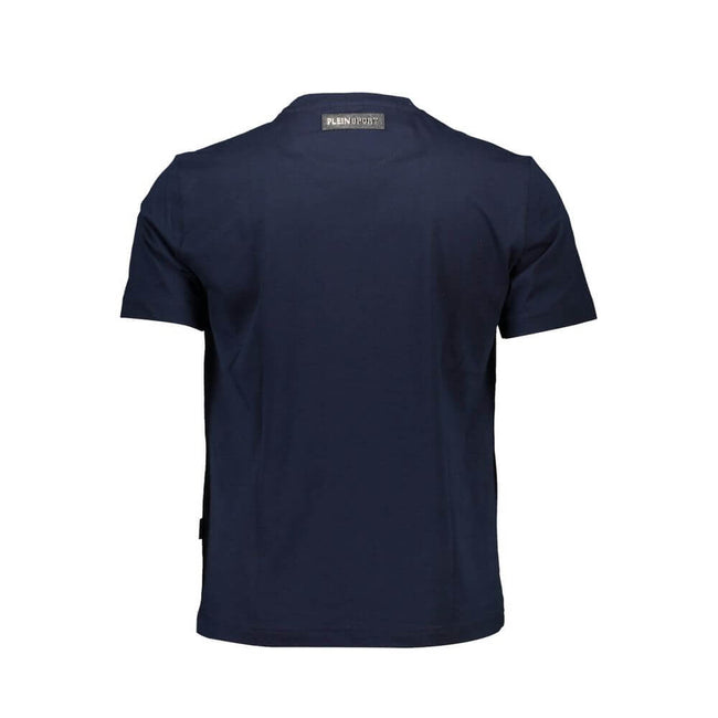 Blue Cotton Men T-ShirtIndulge in the bold aesthetic of Plein Sport with this striking blue short-sleeved T-shirt. Perfectly blending fashion and sport, it showcases an eye-catching print with contrasting details that catch the eye, while the infamous log