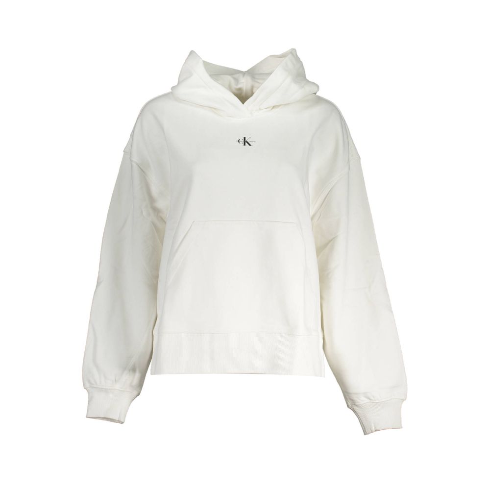 White Cotton Women SweaterElevate your wardrobe with the exquisite Calvin Klein brushed sweatshirt. Exuding sophistication, this white long-sleeved piece is not just a style statement but a nod to sustainability with its 100% recycled cotton fabric. The c