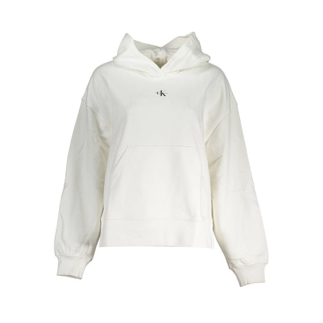 White Cotton Women SweaterElevate your wardrobe with the exquisite Calvin Klein brushed sweatshirt. Exuding sophistication, this white long-sleeved piece is not just a style statement but a nod to sustainability with its 100% recycled cotton fabric. The c