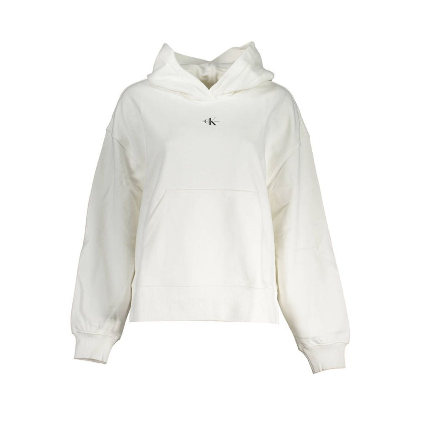 White Cotton Women SweaterElevate your wardrobe with the exquisite Calvin Klein brushed sweatshirt. Exuding sophistication, this white long-sleeved piece is not just a style statement but a nod to sustainability with its 100% recycled cotton fabric. The c