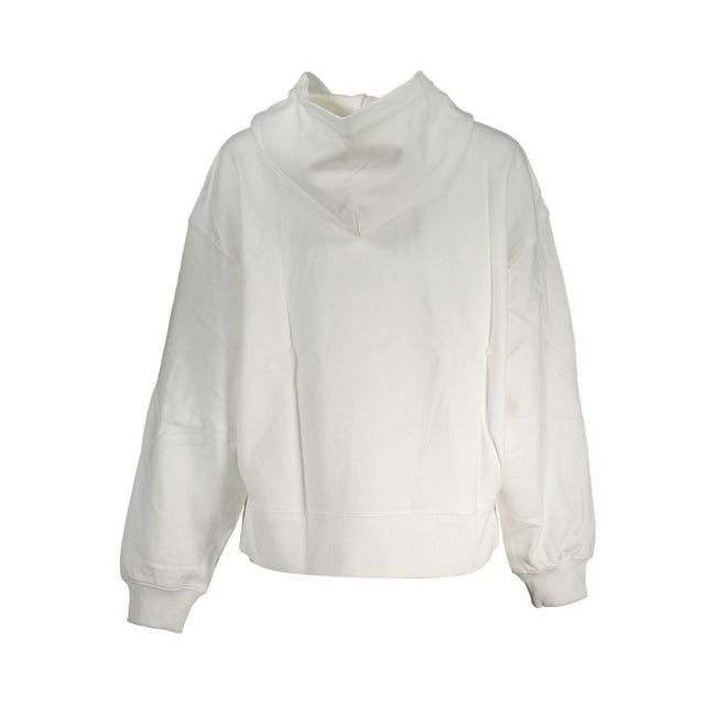White Cotton Women SweaterElevate your wardrobe with the exquisite Calvin Klein brushed sweatshirt. Exuding sophistication, this white long-sleeved piece is not just a style statement but a nod to sustainability with its 100% recycled cotton fabric. The c