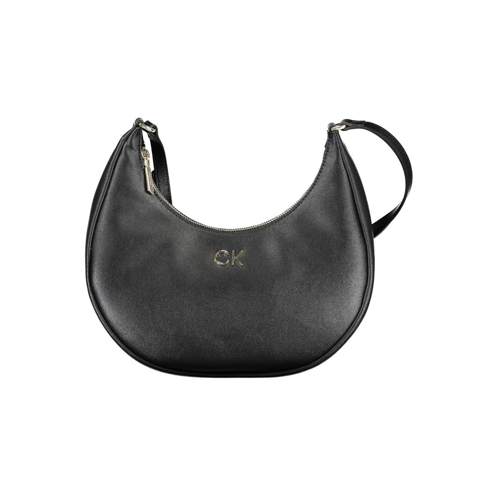Black Recycled Polyester Women HandbagUnveil your boldest self with the Calvin Klein statement piece designed for the fashion-forward. This chic handbag is a true testament to sustainable luxury, crafted from 100% recycled polyester. Its sleek black silho