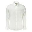 White Cotton Men ShirtElevate your wardrobe with the timeless sophistication of a Calvin Klein long sleeve shirt. Crafted with the finest 100% cotton, this shirt is a testament to classic style and comfort. Sporting an Italian collar and sleek 1-button cu