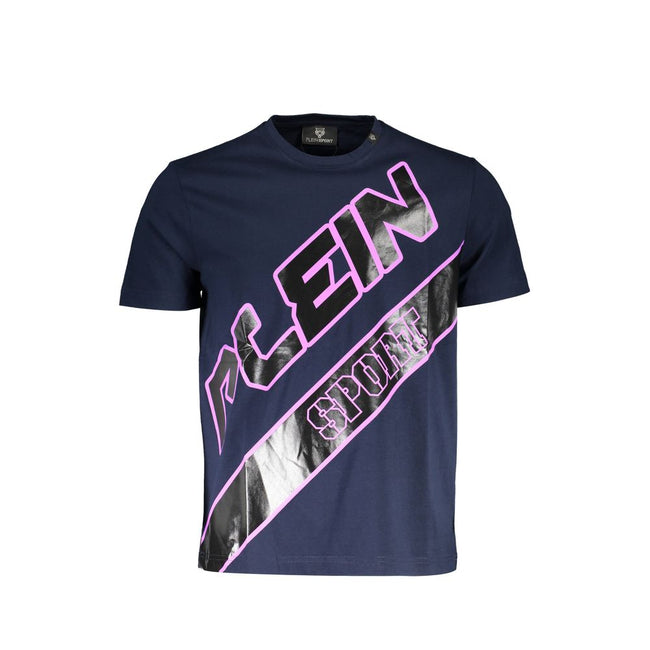 Blue Cotton Men T-ShirtExperience the fusion of luxury and athleticism with Plein Sport’s latest masterpiece, tailored for the bold. This crew neck t-shirt, crafted from the finest cotton, is more than just attire—it’s a statement. Adorned with an eye-cat