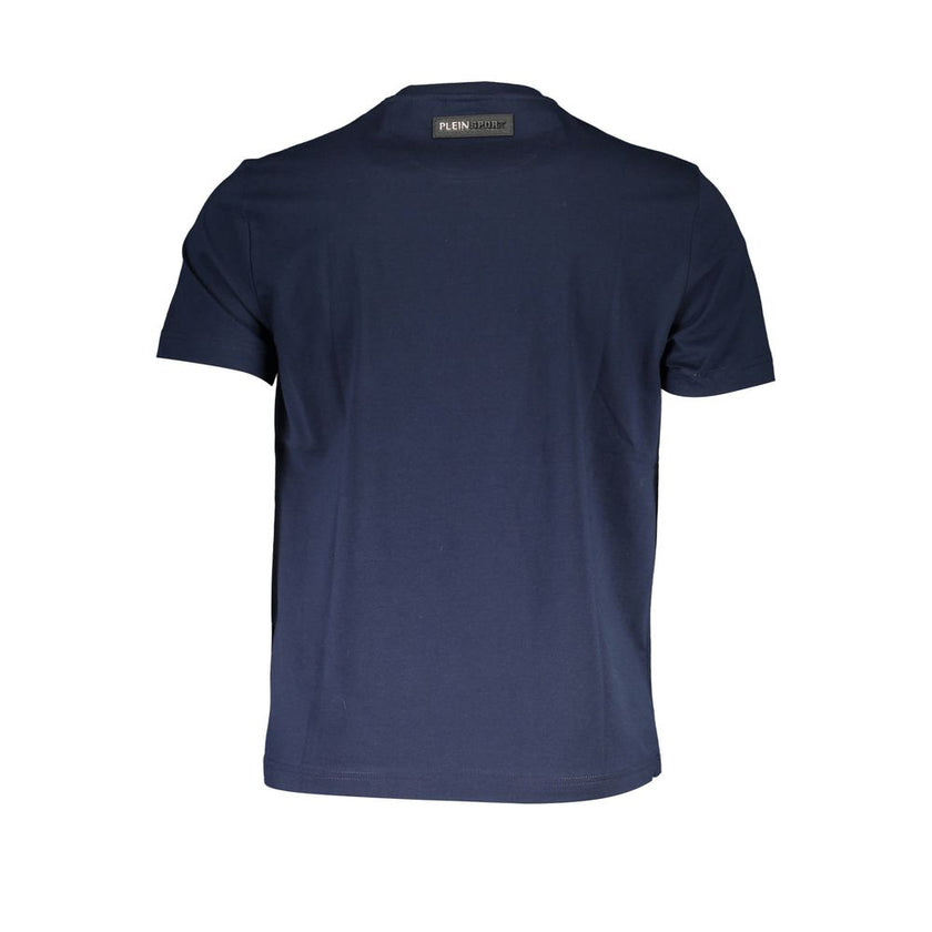 Blue Cotton Men T-ShirtExperience the fusion of luxury and athleticism with Plein Sport’s latest masterpiece, tailored for the bold. This crew neck t-shirt, crafted from the finest cotton, is more than just attire—it’s a statement. Adorned with an eye-cat