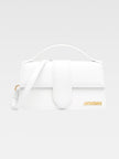 Le Grand Bambino White BagJACQUEMUS Gorgeous brand new, 100% Authentic Jacquemus Le Grand Bambino White Bag. Model: 213BA007-3000-100 Color: White with Gold Hardware Material: Leather – Adjustable shoulder strap – Small handle – Removable shoulder strap –