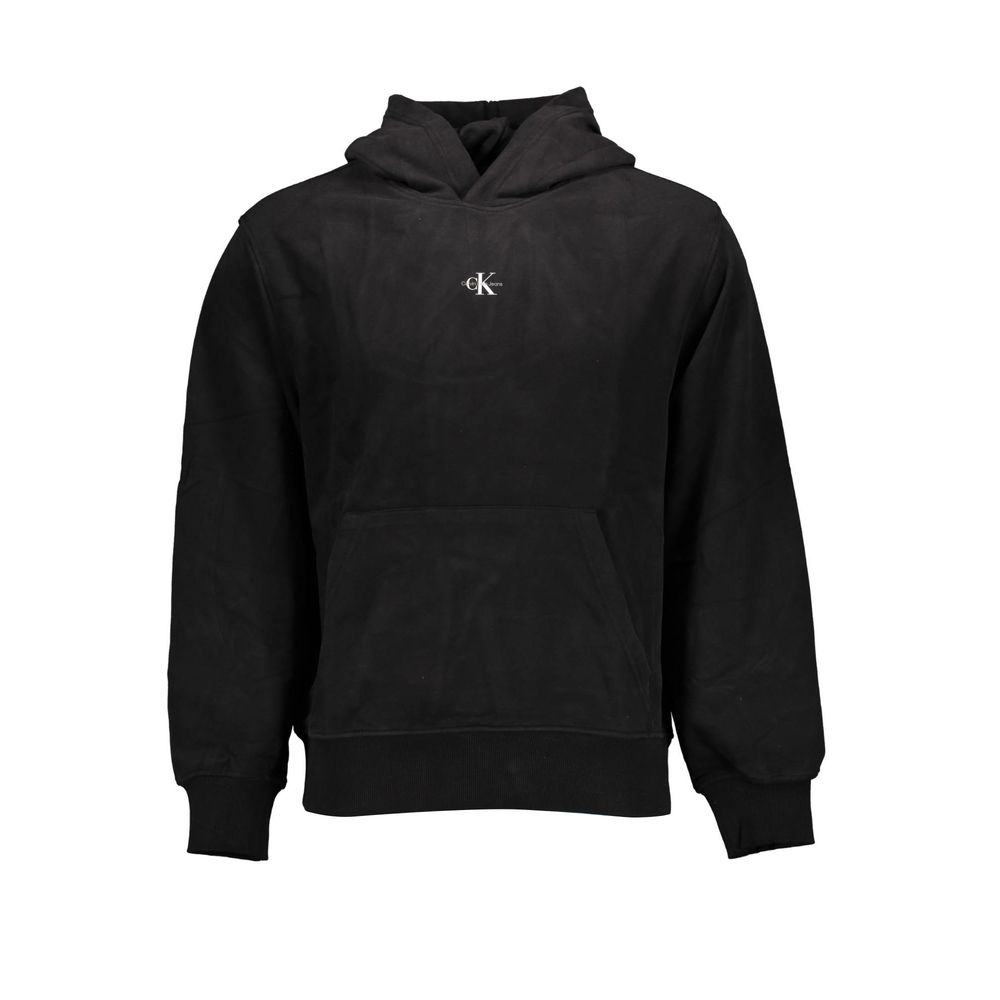 Black Cotton Men SweaterExperience the epitome of urban sophistication with Calvin Klein’s sleek black hoodie. A garment that perfectly expresses contemporary style, this long-sleeved, brushed cotton masterpiece features a central pocket for functionality