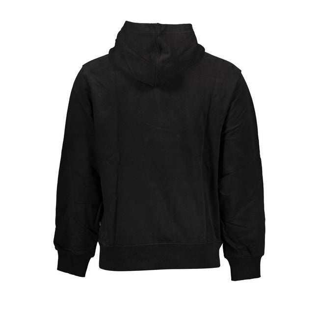 Black Cotton Men SweaterExperience the epitome of urban sophistication with Calvin Klein’s sleek black hoodie. A garment that perfectly expresses contemporary style, this long-sleeved, brushed cotton masterpiece features a central pocket for functionality