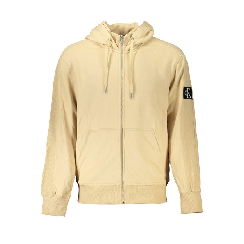 Beige Cotton Men SweaterDiscover the epitome of contemporary luxury with Calvin Klein’s stunning hooded sweatshirt. Meticulously crafted from 95% regenerative cotton, this beige marvel prioritizes sustainability without sacrificing style. Its brushed text