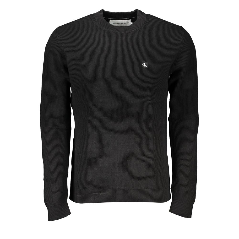 Sleek Black Crew Neck Sweater with LogoStep into timeless style with this luxurious black crew neck sweater from Calvin Klein. Perfect for transitional weather, this sweater features contrast details and a signature logo application, creating a sophistica