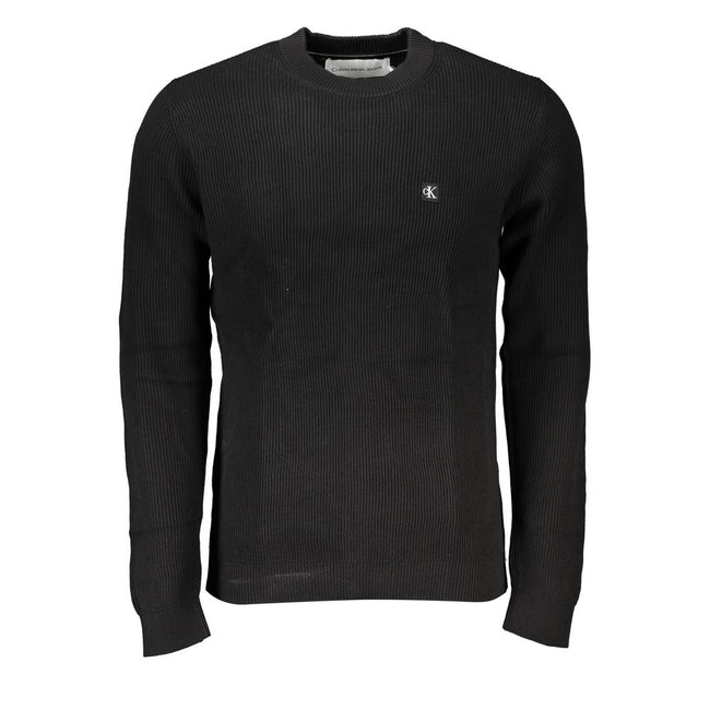 Sleek Black Crew Neck Sweater with LogoStep into timeless style with this luxurious black crew neck sweater from Calvin Klein. Perfect for transitional weather, this sweater features contrast details and a signature logo application, creating a sophistica