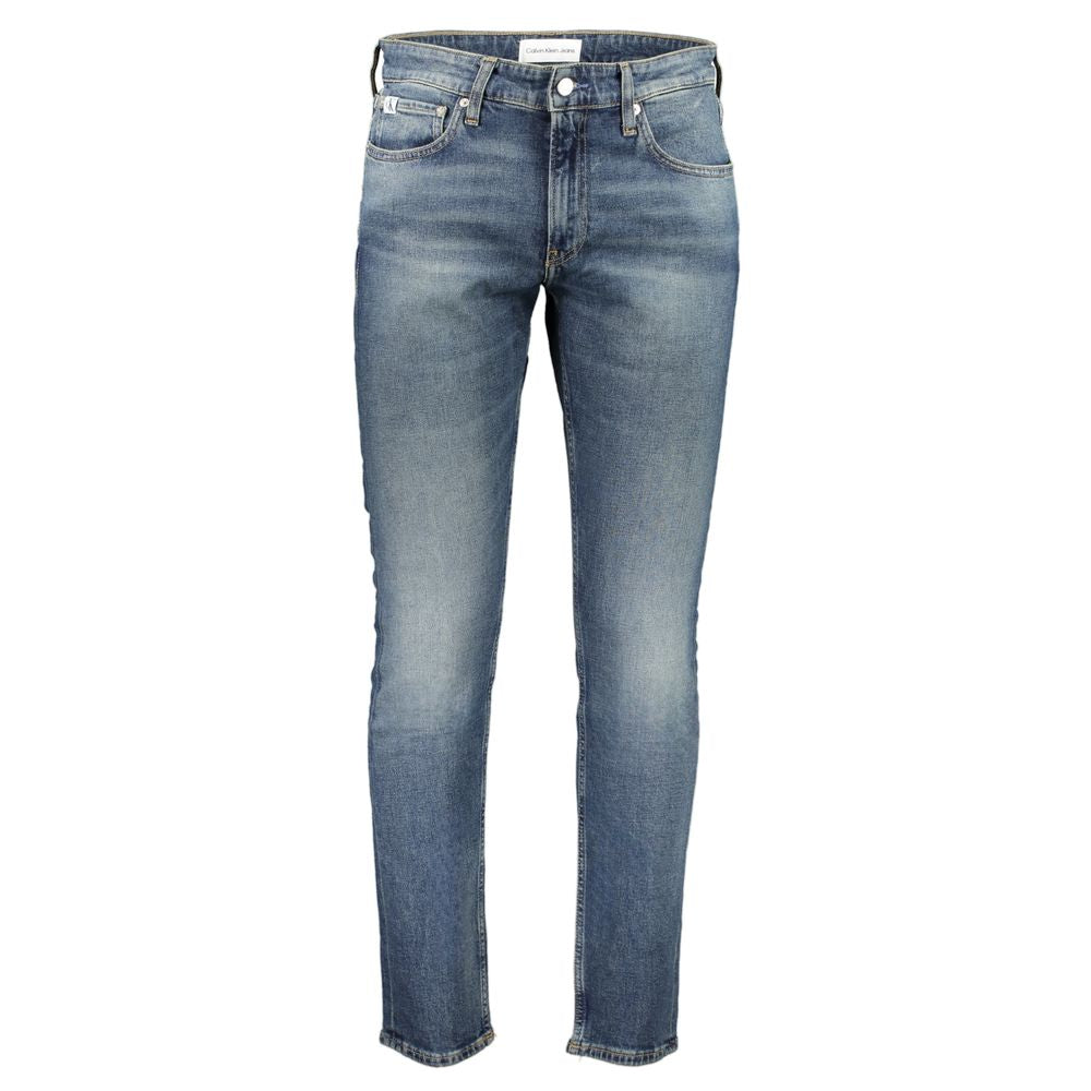 Blue Cotton Men JeansElevate your denim game with the sleek sophistication of Calvin Klein’s slim jeans. A perfect blend of comfort and style, constructed with 20% recycled cotton, these jeans showcase a modern washed effect that makes a bold statement. T