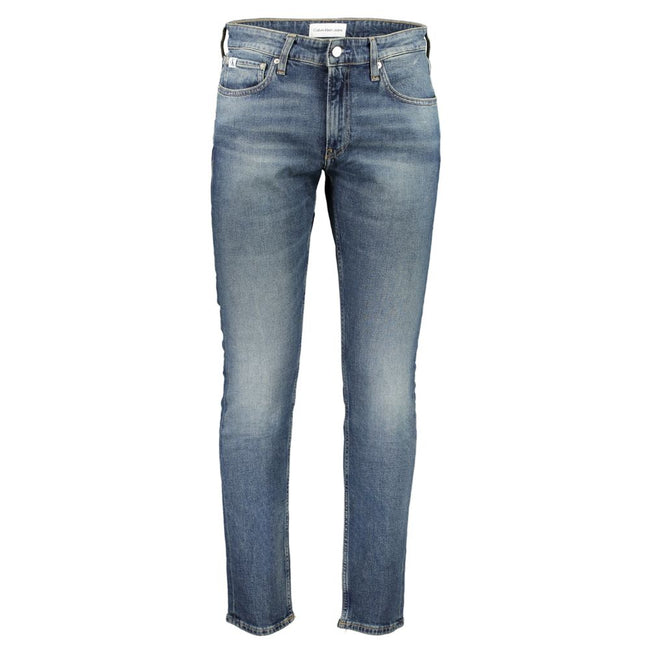 Blue Cotton Men JeansElevate your denim game with the sleek sophistication of Calvin Klein’s slim jeans. A perfect blend of comfort and style, constructed with 20% recycled cotton, these jeans showcase a modern washed effect that makes a bold statement. T