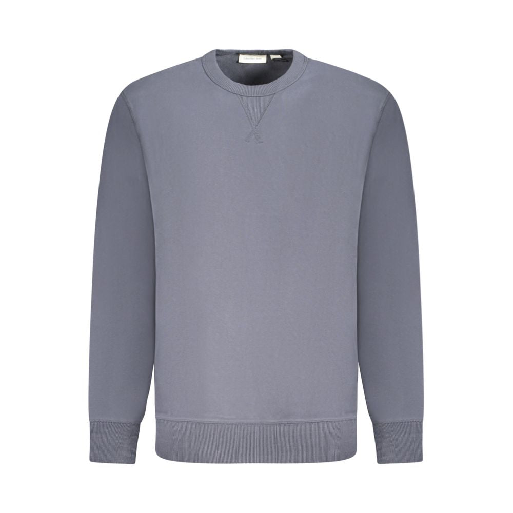 Blue Cotton Men SweaterUnleash timeless sophistication with this Calvin Klein crew neck sweatshirt. Crafted from premium 95% regenerative cotton, it boasts a plush brushed texture that exemplifies comfort with a conscience. Stand out with the contrasting
