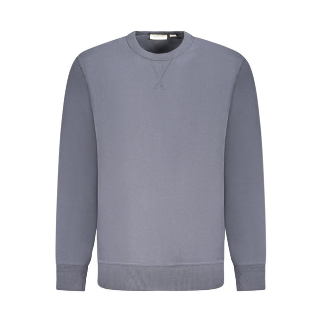 Blue Cotton Men SweaterUnleash timeless sophistication with this Calvin Klein crew neck sweatshirt. Crafted from premium 95% regenerative cotton, it boasts a plush brushed texture that exemplifies comfort with a conscience. Stand out with the contrasting