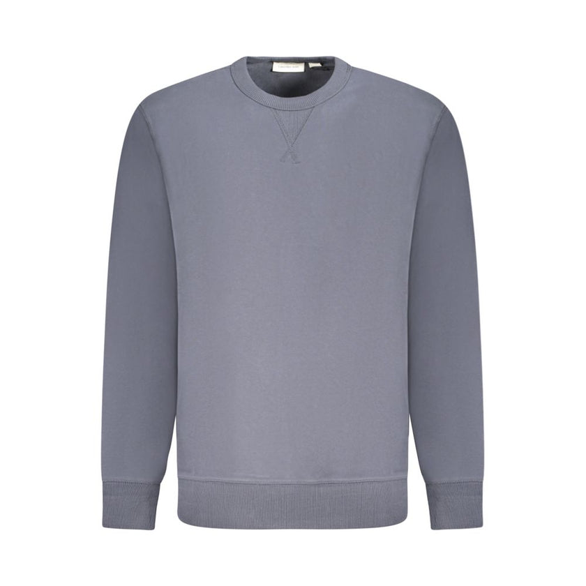 Blue Cotton Men SweaterUnleash timeless sophistication with this Calvin Klein crew neck sweatshirt. Crafted from premium 95% regenerative cotton, it boasts a plush brushed texture that exemplifies comfort with a conscience. Stand out with the contrasting