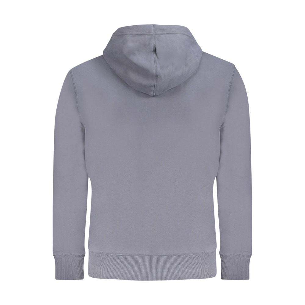 Blue Cotton Men SweaterCrafted by the iconic Calvin Klein, this long-sleeved hooded sweatshirt is the epitome of comfort fused with style. Made with 95% regenerative cotton, it’s a sustainable choice that doesn’t compromise on luxury. Exquisitely brushed