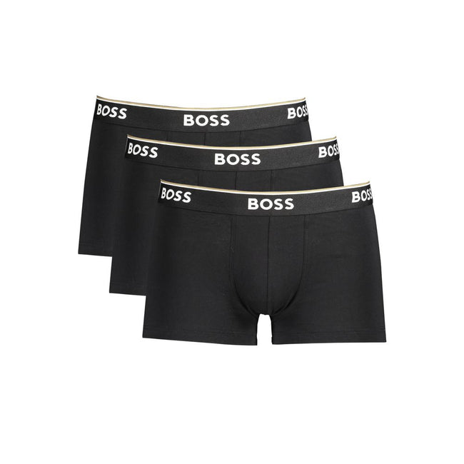 Black Cotton Men Boxer Underwear PackElevate your essentials with the sleek sophistication of Hugo Boss. These Parigamba boxers come in a handy tri-pack, perfect for the modern man on the go who values comfort without compromising on style. Featuring a fl
