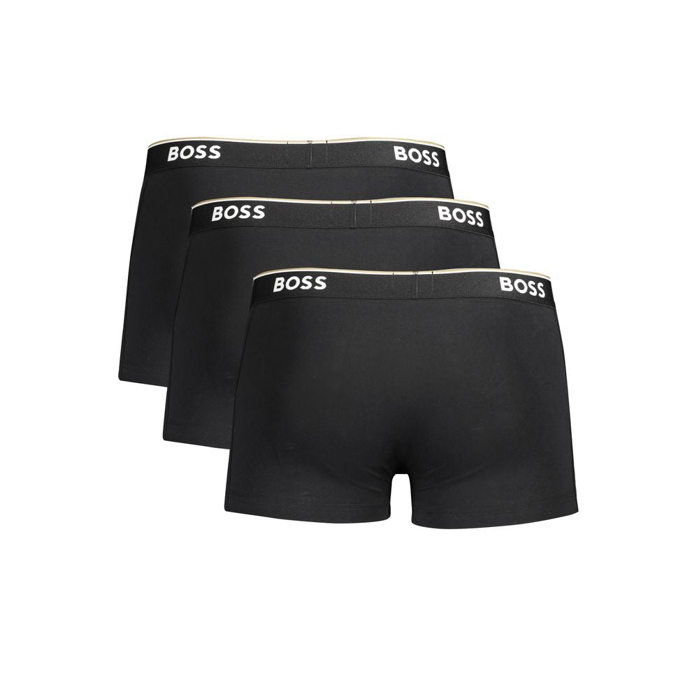 Black Cotton Men Boxer Underwear PackElevate your essentials with the sleek sophistication of Hugo Boss. These Parigamba boxers come in a handy tri-pack, perfect for the modern man on the go who values comfort without compromising on style. Featuring a fl