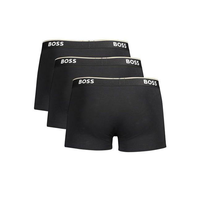 Black Cotton Men Boxer Underwear PackElevate your essentials with the sleek sophistication of Hugo Boss. These Parigamba boxers come in a handy tri-pack, perfect for the modern man on the go who values comfort without compromising on style. Featuring a fl