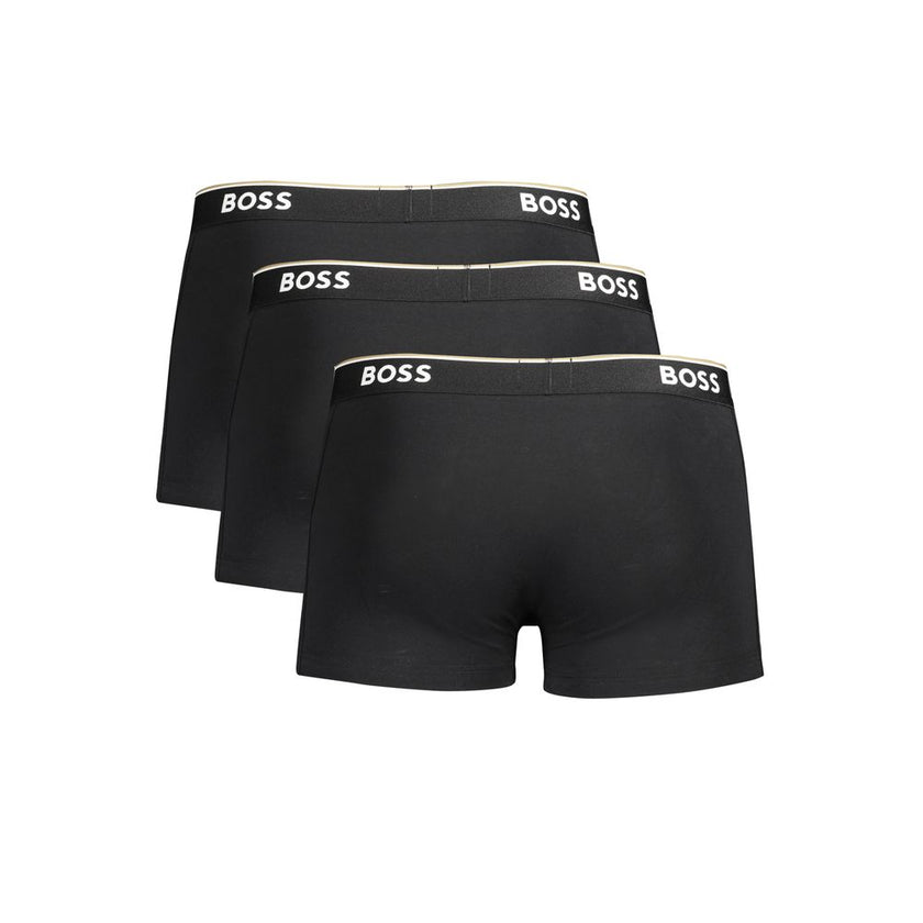 Black Cotton Men Boxer Underwear PackElevate your essentials with the sleek sophistication of Hugo Boss. These Parigamba boxers come in a handy tri-pack, perfect for the modern man on the go who values comfort without compromising on style. Featuring a fl