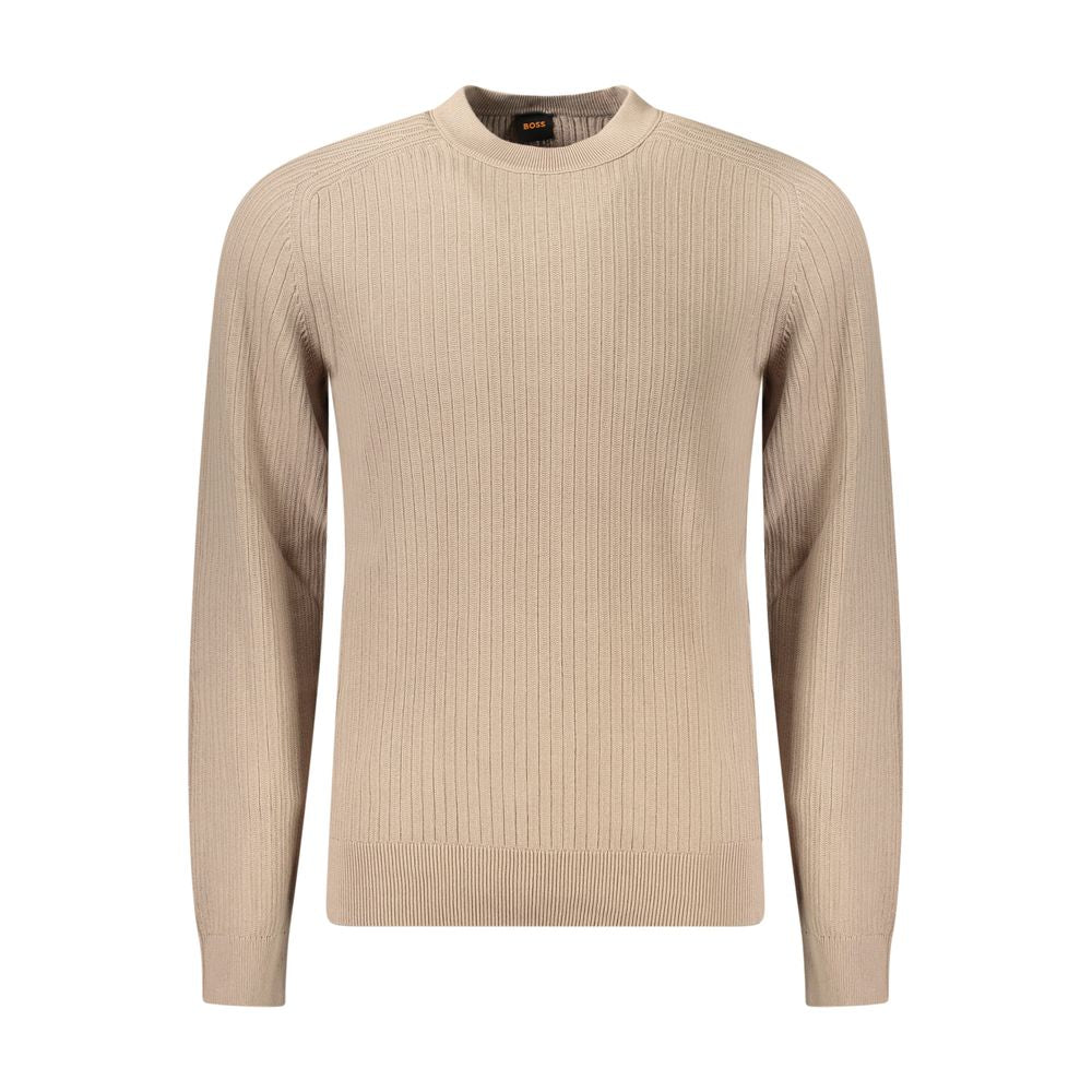 Beige Cotton Sweater with Crew Neck by BOSS