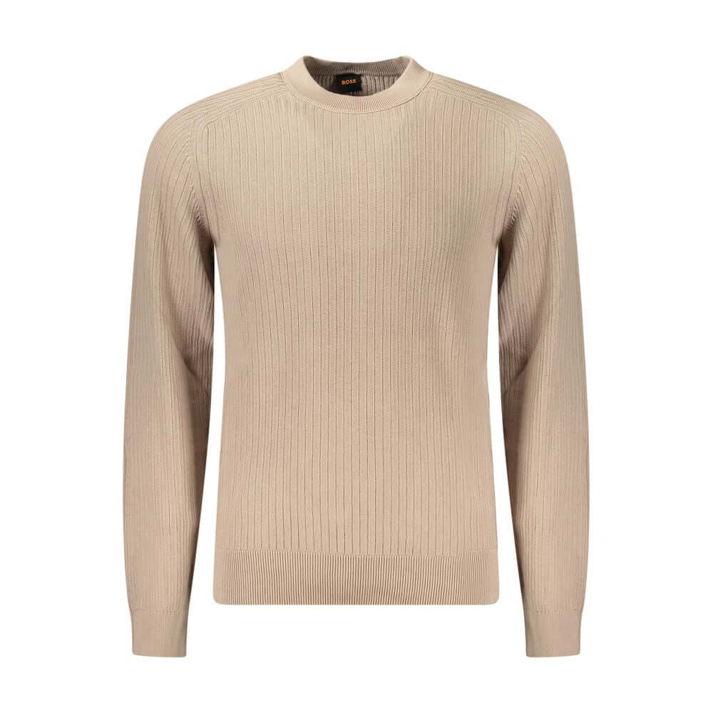 Beige Cotton Men SweaterElevate your wardrobe with the quintessence of sophistication in this Hugo Boss long-sleeved sweater. Tailored from 100% cotton for maximum comfort, its impeccable crew neck design is accentuated by contrasting details that exude r