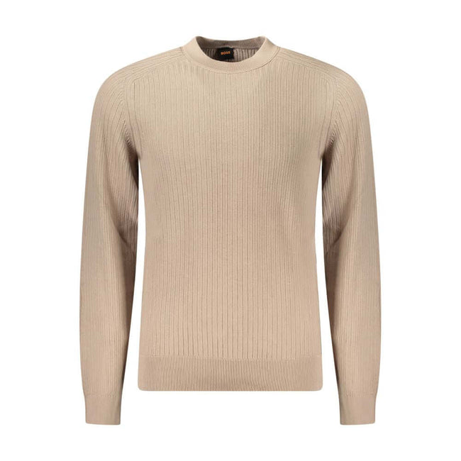Beige Cotton Men SweaterElevate your wardrobe with the quintessence of sophistication in this Hugo Boss long-sleeved sweater. Tailored from 100% cotton for maximum comfort, its impeccable crew neck design is accentuated by contrasting details that exude r