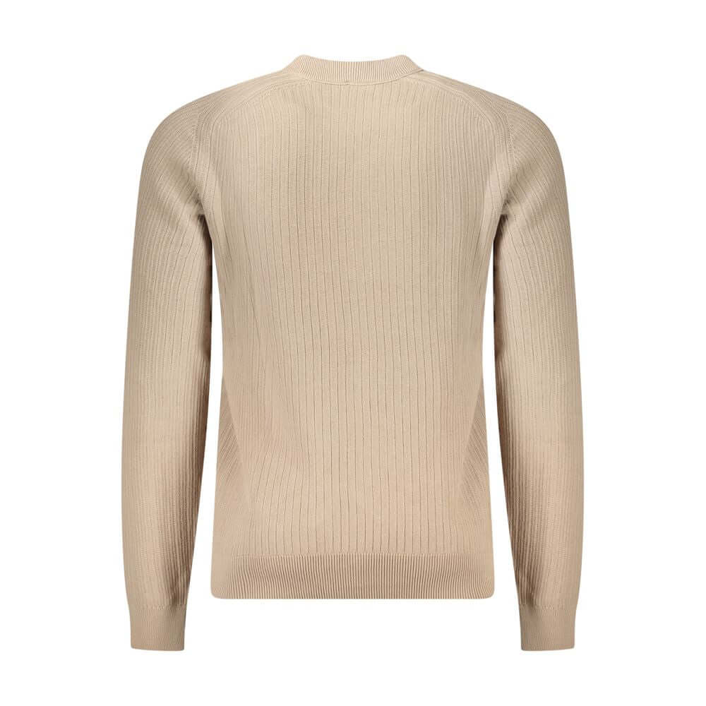 Beige Cotton Men SweaterElevate your wardrobe with the quintessence of sophistication in this Hugo Boss long-sleeved sweater. Tailored from 100% cotton for maximum comfort, its impeccable crew neck design is accentuated by contrasting details that exude r