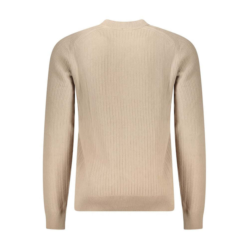 Beige Cotton Men SweaterElevate your wardrobe with the quintessence of sophistication in this Hugo Boss long-sleeved sweater. Tailored from 100% cotton for maximum comfort, its impeccable crew neck design is accentuated by contrasting details that exude r
