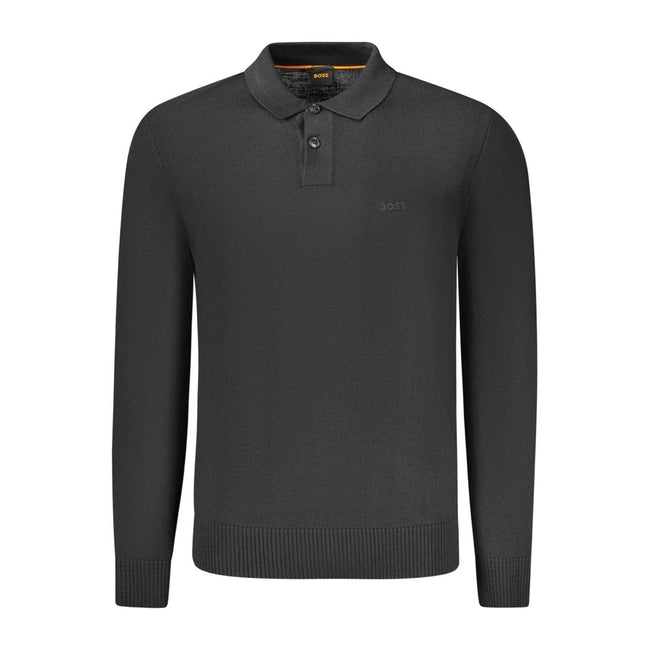 Black Wool Men SweaterElevate your wardrobe with the epitome of sophistication—the Hugo Boss Long Sleeved Sweater. This sleek black staple commands attention, exuding an air of refinement with its subtle embroidery and iconic logo detail. Crafted with a l