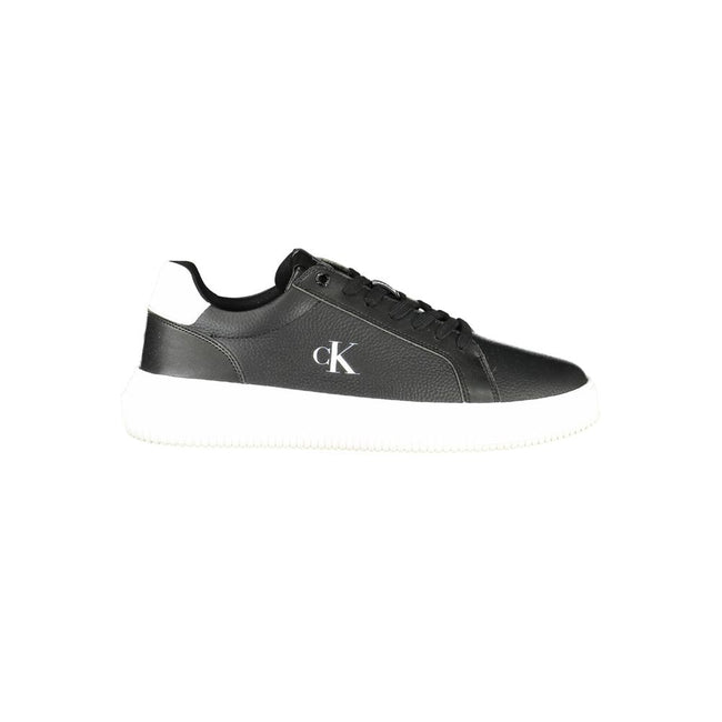 Black Leather Men SneakerUnleash your street style with the audacious elegance of Calvin Klein’s sneakers. Engineered for the fashion-forward, these kicks are a testament to modern design with bold contrasting white details and the iconic logo display. Wh