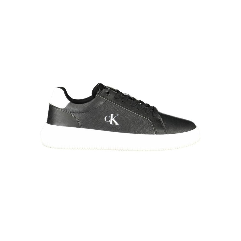Black Leather Men SneakerUnleash your street style with the audacious elegance of Calvin Klein’s sneakers. Engineered for the fashion-forward, these kicks are a testament to modern design with bold contrasting white details and the iconic logo display. Wh