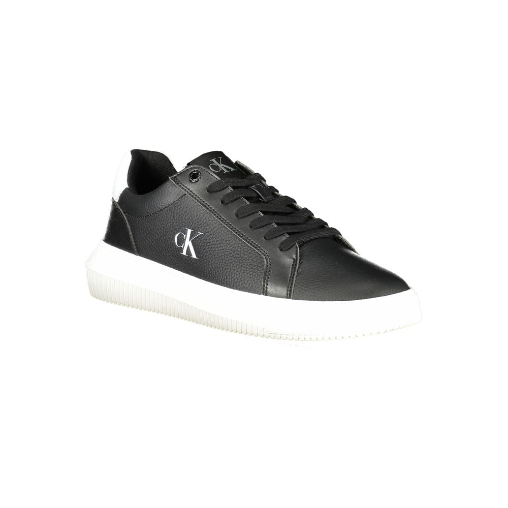 Black Leather Men SneakerUnleash your street style with the audacious elegance of Calvin Klein’s sneakers. Engineered for the fashion-forward, these kicks are a testament to modern design with bold contrasting white details and the iconic logo display. Wh