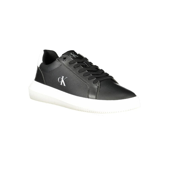 Black Leather Men SneakerUnleash your street style with the audacious elegance of Calvin Klein’s sneakers. Engineered for the fashion-forward, these kicks are a testament to modern design with bold contrasting white details and the iconic logo display. Wh