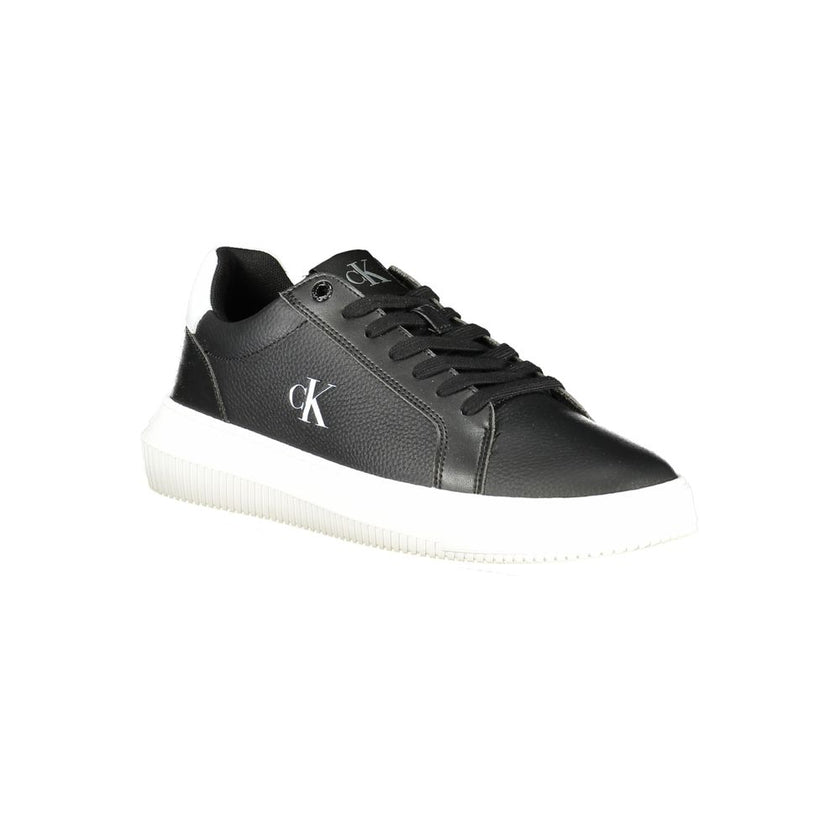 Black Leather Men SneakerUnleash your street style with the audacious elegance of Calvin Klein’s sneakers. Engineered for the fashion-forward, these kicks are a testament to modern design with bold contrasting white details and the iconic logo display. Wh