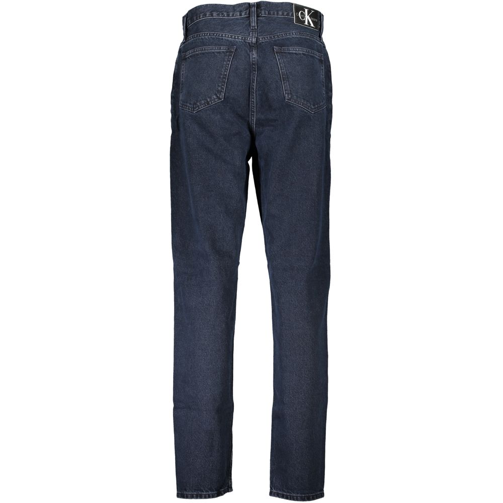 Blue Recycled Cotton Women JeansUnleash the epitome of chic and sustainable fashion with Calvin Klein’s exquisite 5-pocket Mom Jeans. Merging trendsetting design with eco-conscious craftsmanship, these jeans boast a classic button and zip closure, accentu