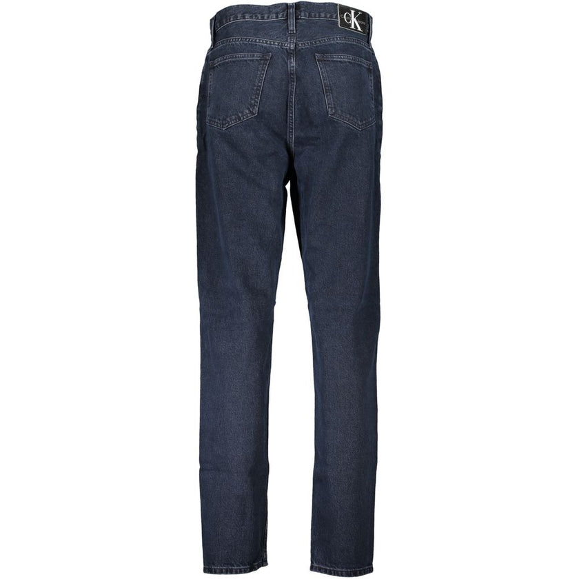 Blue Recycled Cotton Women JeansUnleash the epitome of chic and sustainable fashion with Calvin Klein’s exquisite 5-pocket Mom Jeans. Merging trendsetting design with eco-conscious craftsmanship, these jeans boast a classic button and zip closure, accentu