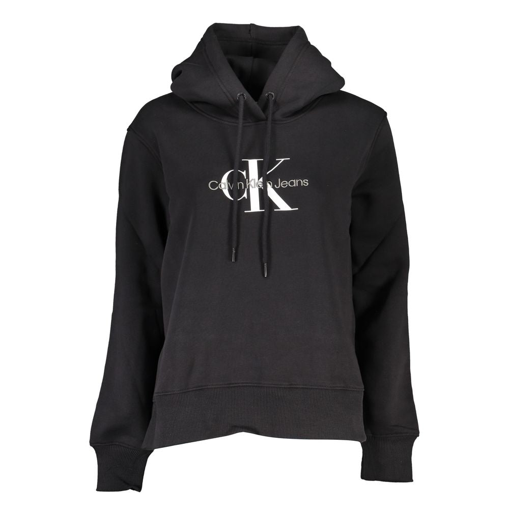 Black Cotton Women SweaterExperience the epitome of urban chic with Calvin Klein’s sleek sweatshirt, perfect for fashion-forward individuals who value eco-conscious luxury. Crafted with attention to detail, this black hoodie features a blend of plush flee