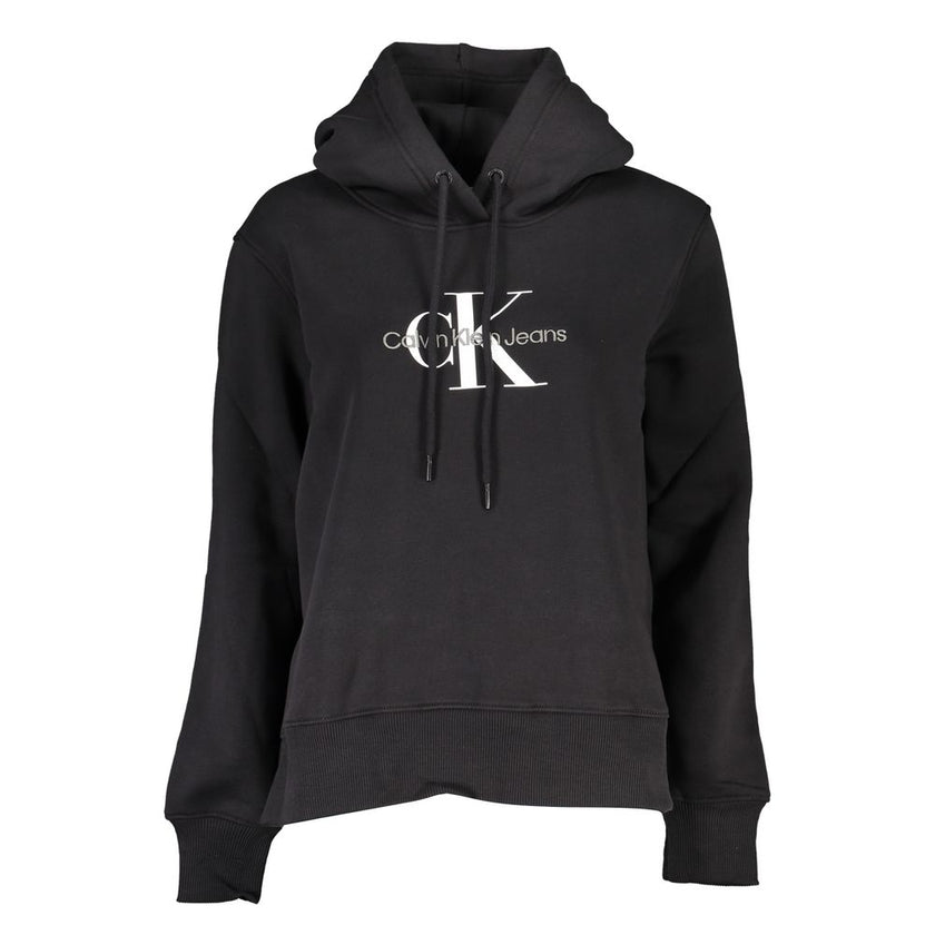 Black Cotton Women SweaterExperience the epitome of urban chic with Calvin Klein’s sleek sweatshirt, perfect for fashion-forward individuals who value eco-conscious luxury. Crafted with attention to detail, this black hoodie features a blend of plush flee