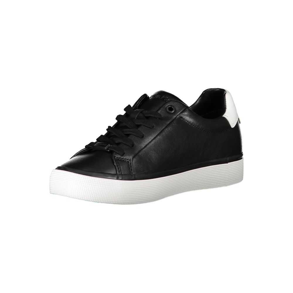Chic Laced Sports Sneakers with Contrast DetailsStep out in style with these trendy Calvin Klein sneakers, perfect for adding a sporty edge to any outfit. Featuring a sleek black design with eye-catching contrast details and the iconic logo, these eco-fri