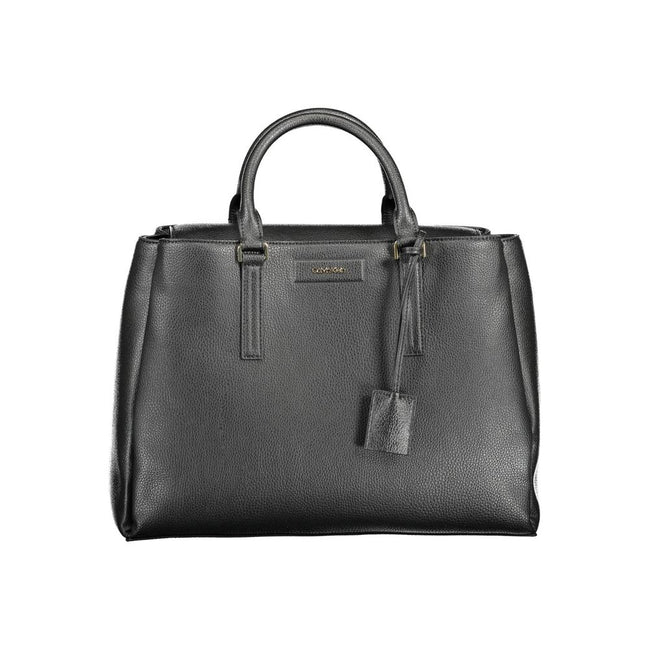 Black Recycled Polyester Women HandbagStep into the world of eco-chic sophistication with Calvin Klein’s stunning handbag, a testament to contemporary style fused with environmentally mindful design. Crafted with 100% recycled polyester, this sleek black