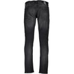Black Cotton Men JeansElevate your denim game with these sleek Calvin Klein jeans, tailored to perfection in a slim fit silhouette. Embellished with a chic washed effect and stamped proudly with the brand’s iconic logo, these jeans are the epitome of mode