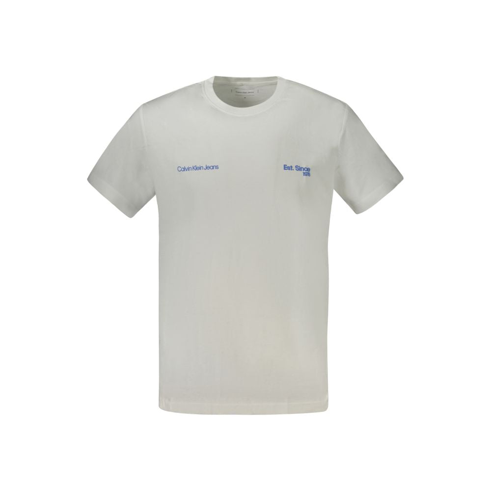 White Cotton Men T-ShirtUnleash an effortless wave of sophistication with this Calvin Klein crew neck T-shirt. A garment that speaks volumes with its iconic print and logo, it’s a statement of style for the contemporary man. Fashioned from 100% pure cotto