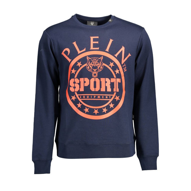Blue Cotton Men SweaterElevate your sportswear collection with the electric energy of Plein Sport. This long sleeve sweatshirt combines a bold blue hue with the audacity of a graphic print and the distinct Plein logo, defining the ethos of the athlete who