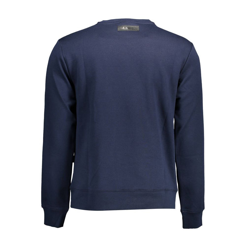 Blue Cotton Men SweaterElevate your sportswear collection with the electric energy of Plein Sport. This long sleeve sweatshirt combines a bold blue hue with the audacity of a graphic print and the distinct Plein logo, defining the ethos of the athlete who
