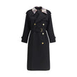 Black Cotton CoatBurberry’s Castleford long Trench Coat is a masterpiece of elegance and functionality, crafted from rain-resistant gabardine that’s perfect for braving the elements in style. The regular fit and raglan sleeves ensure comfort and freedom o
