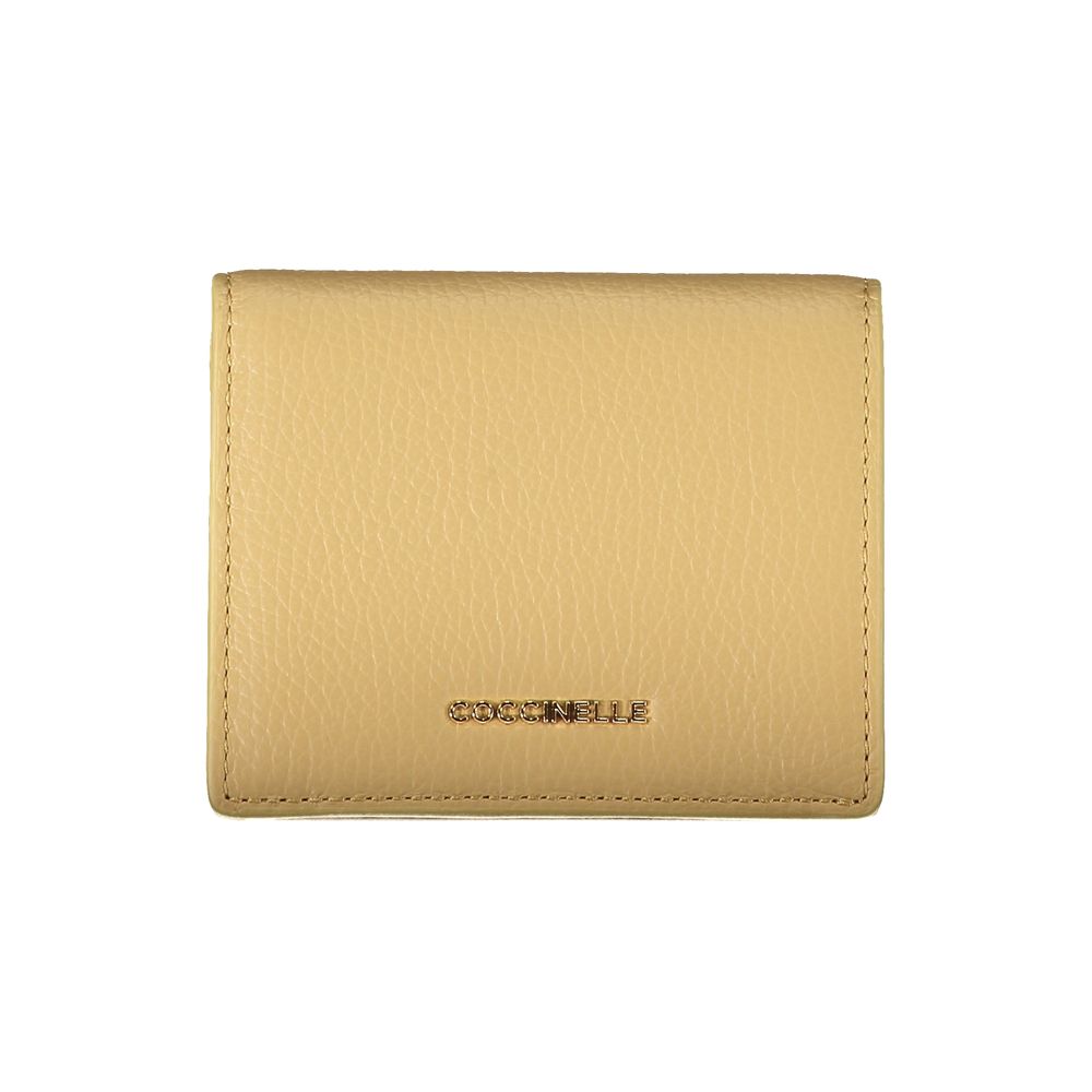 Beige Ledergeldbörse mit zwei Fächern und Münzfach
